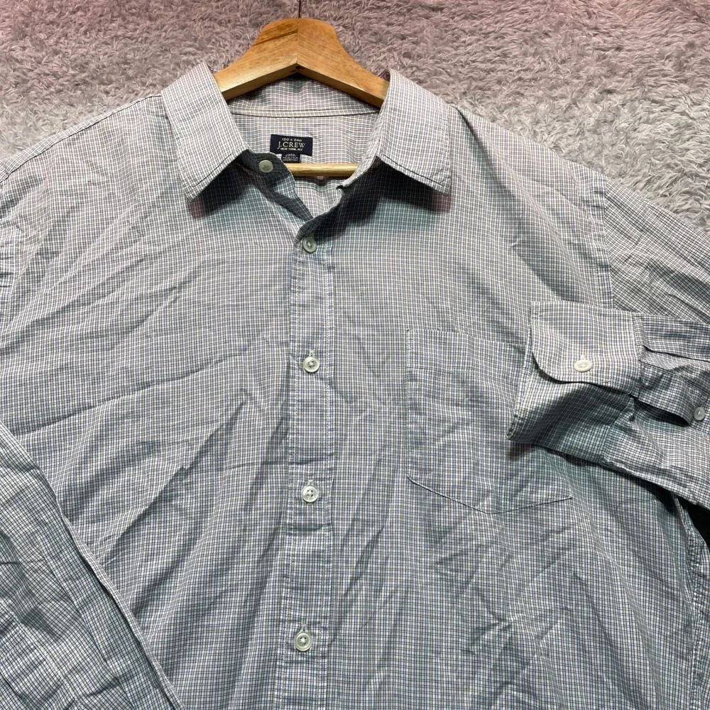 J.Crew Mens 16H/34 120s 2Ply Cotton Blue White Micro Check Button Down Shirt